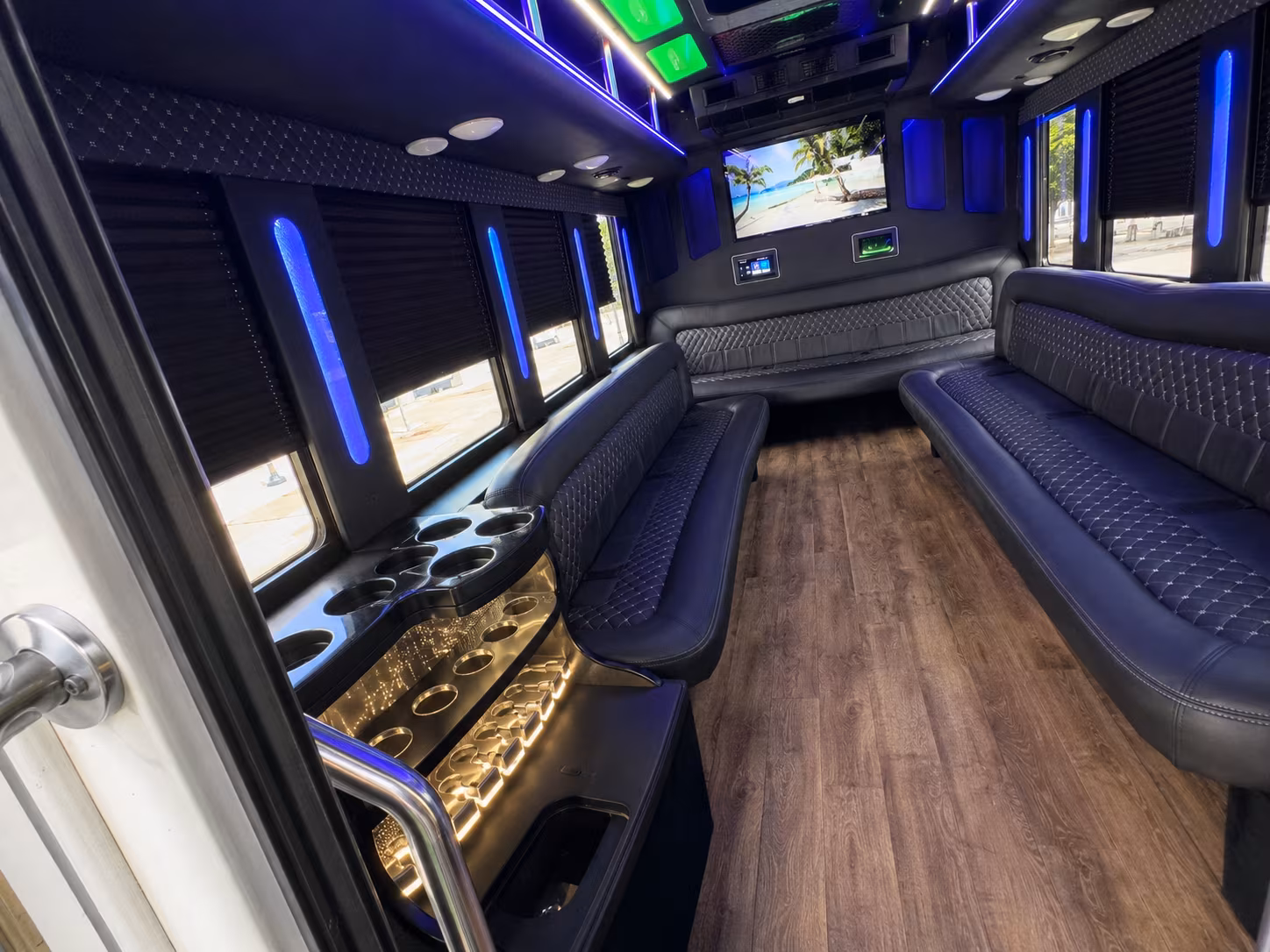 Passenger watching the Charlotte scenery during a regional party bus road trip